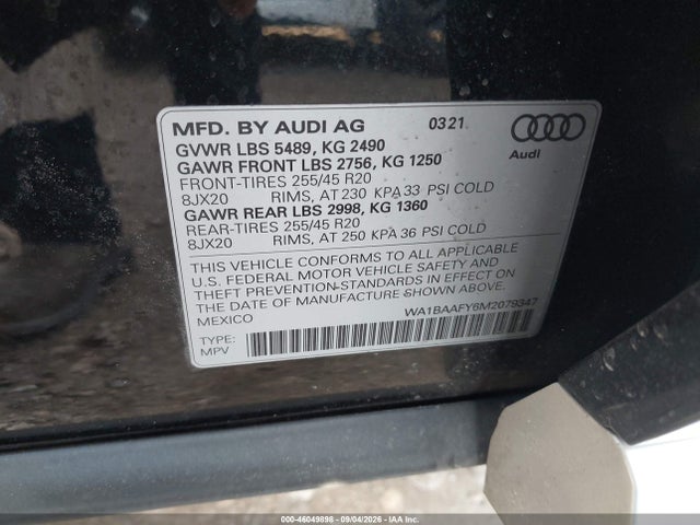 2021 Audi Q5 Premium Plus 45 Tfsi Quattro S Tronic მანქანა იყიდება აუქციონზე, vin: WA1BAAFY6M2079347, აუქციონის ნომერი: 46049898