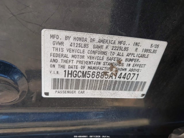 Aukcja sprzedaży 2005 Honda Accord 2.4 Ex, vin: 1HGCM56885A144071, numer aukcji: 46049901