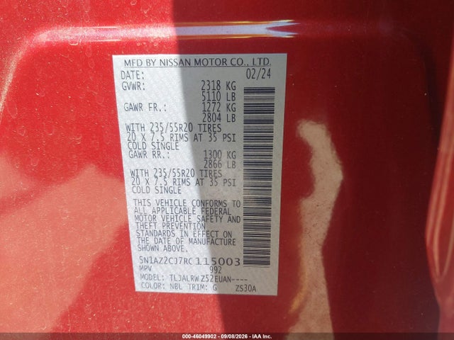 Продаж на аукціоні авто 2024 Nissan Murano Sl, vin: 5N1AZ2CJ7RC115003, номер лоту: 46049902