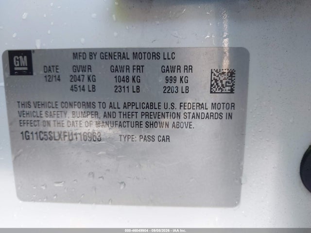 Aukcja sprzedaży 2015 Chevrolet Malibu 1lt, vin: 1G11C5SLXFU116963, numer aukcji: 46049904