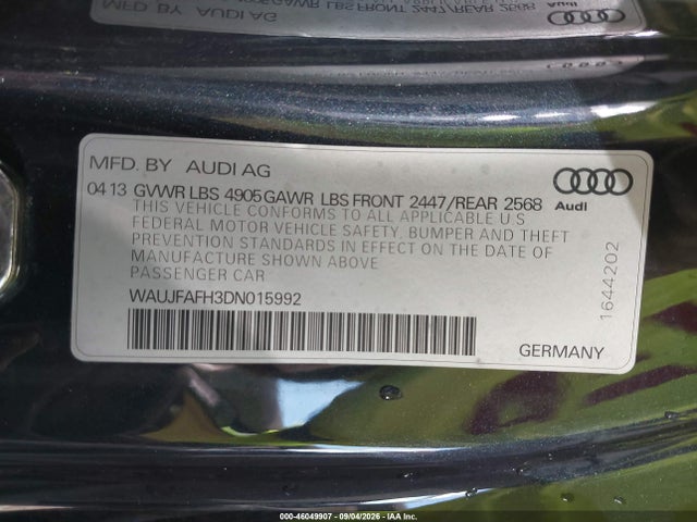 2013 Audi A5 2.0t Premium მანქანა იყიდება აუქციონზე, vin: WAUJFAFH3DN015992, აუქციონის ნომერი: 46049907