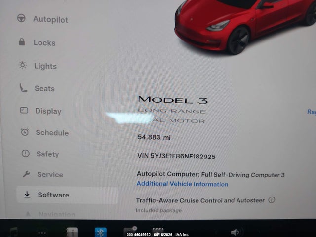5YJ3E1EB6NF182925 Tesla Model 3 Long Range Dual Motor All-wheel Drive