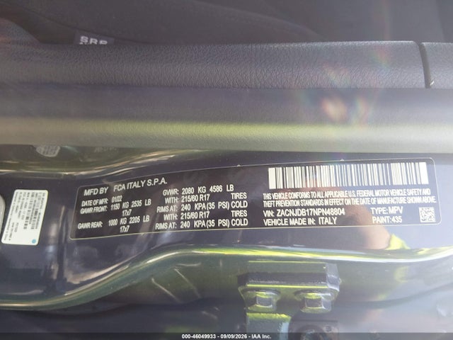 Aukcja sprzedaży 2022 Jeep Renegade Latitude 4x4, vin: ZACNJDB17NPN48804, numer aukcji: 46049933