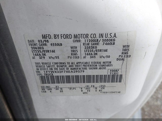 Aukcja sprzedaży 1999 Ford F-350 Lariat/xl/xlt, vin: 1FTWX32F7XEA29579, numer aukcji: 46049949