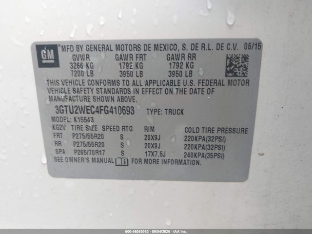 46049963 :رقم المزاد ، 3GTU2WEC4FG410693 vin ، 2015 Gmc Sierra 1500 Denali مزاد بيع