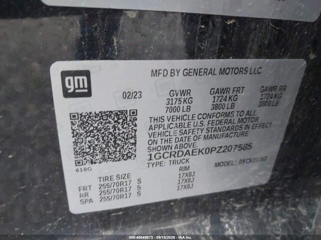 46049973 :رقم المزاد ، 1GCRDAEK0PZ207585 vin ، 2023 Chevrolet Silverado 1500 4wd  Standard Bed Wt مزاد بيع