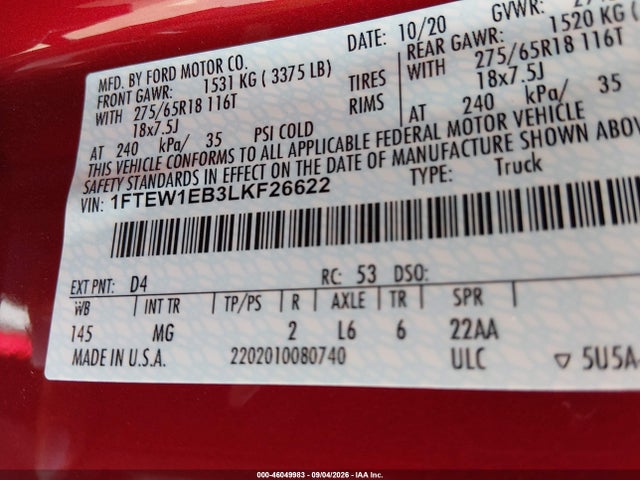 Ford F-150 Xlt 2020 1FTEW1EB3LKF26622 Image 9