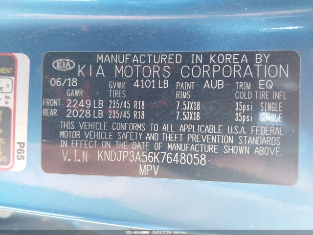 Aukcja sprzedaży 2019 Kia Soul +, vin: KNDJP3A56K7648058, numer aukcji: 46049986