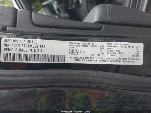 46050011 :رقم المزاد ، 1C4RJEAGXMC861851 vin ، 2021 Jeep Grand Cherokee Laredo X 4x2 مزاد بيع
