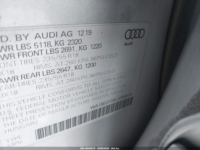 Продажа на аукционе авто 2020 Audi Q3 Premium Plus 45 Tfsi Quattro Tiptronic, vin: WA1BECF3XL1058509, номер лота: 46050019