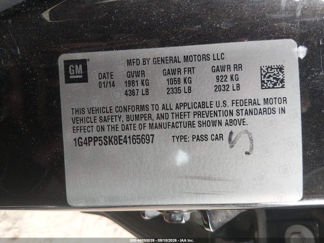 2014 Buick Verano მანქანა იყიდება აუქციონზე, vin: 1G4PP5SK8E4165697, აუქციონის ნომერი: 46050039