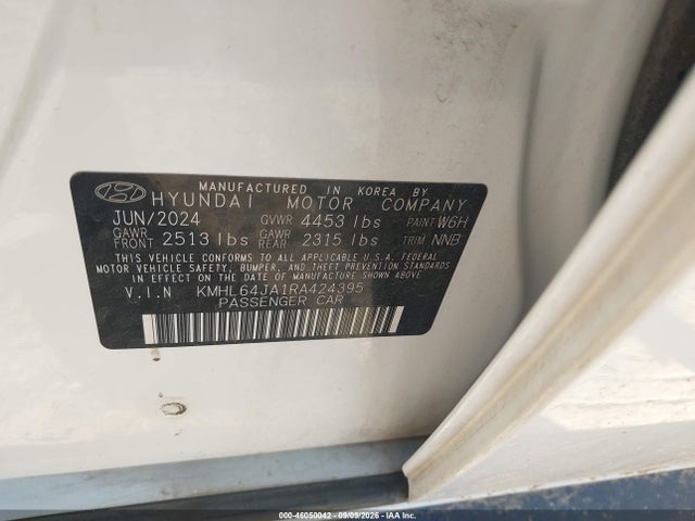 Продажа на аукционе авто 2024 Hyundai Sonata Sel, vin: KMHL64JA1RA424395, номер лота: 46050042