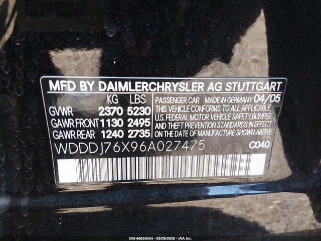 Aukcja sprzedaży 2006 Mercedes-benz Cls 55 Amg, vin: WDDDJ76X96A027475, numer aukcji: 46050044
