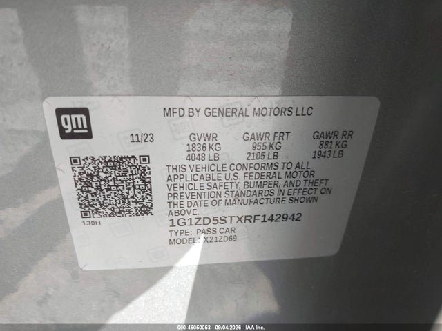 Aukcja sprzedaży 2024 Chevrolet Malibu Fwd 1lt, vin: 1G1ZD5STXRF142942, numer aukcji: 46050053