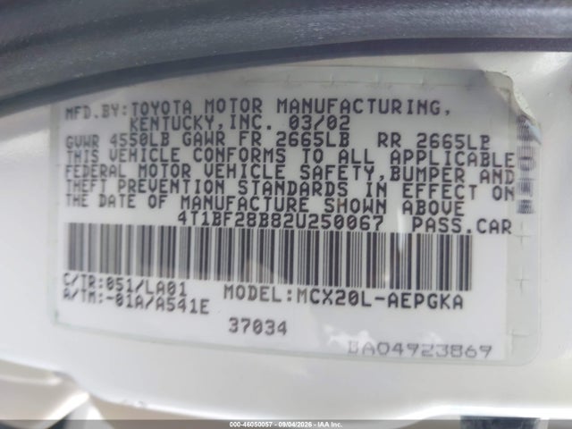 46050057 :رقم المزاد ، 4T1BF28B82U250067 vin ، 2002 Toyota Avalon Xls مزاد بيع