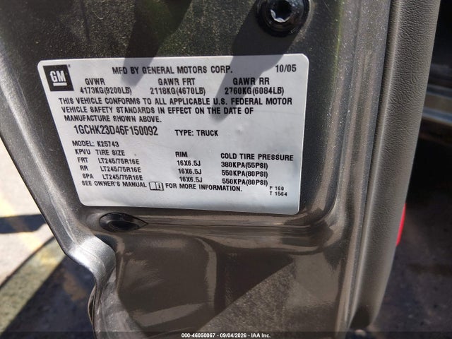 Продажа на аукционе авто 2006 Chevrolet Silverado 2500hd Lt2, vin: 1GCHK23D46F150092, номер лота: 46050067