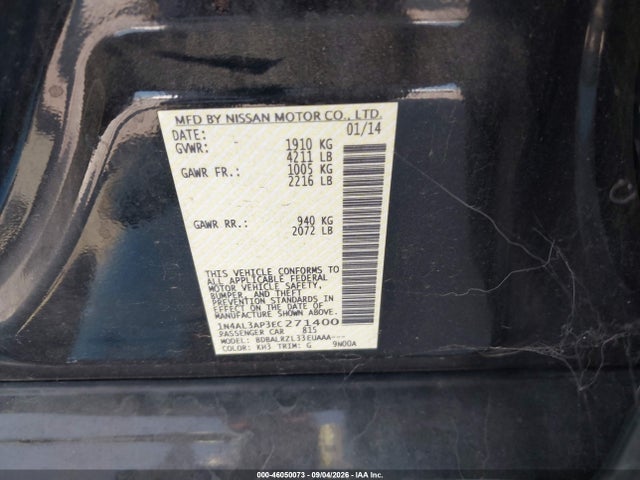 Продаж на аукціоні авто 2014 Nissan Altima 2.5 S, vin: 1N4AL3AP3EC271400, номер лоту: 46050073