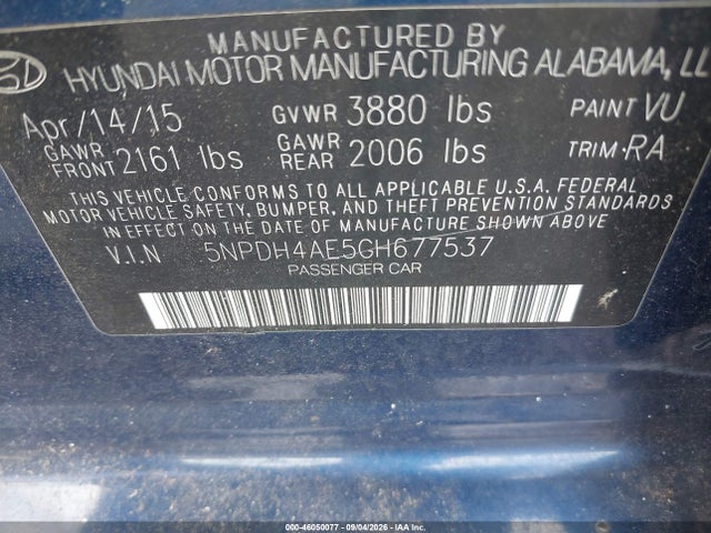 Aukcja sprzedaży 2016 Hyundai Elantra Se, vin: 5NPDH4AE5GH677537, numer aukcji: 46050077