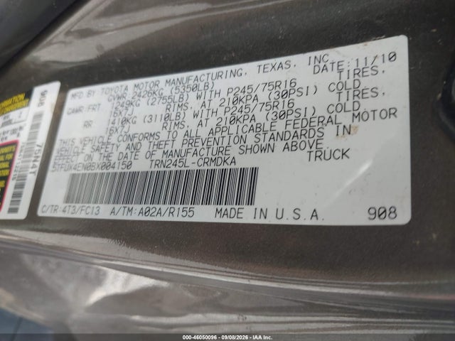 46050096 :رقم المزاد ، 5TFUX4EN0BX004150 vin ، 2011 Toyota Tacoma Access Cab مزاد بيع