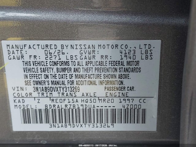 2026 Nissan Sentra Sr მანქანა იყიდება აუქციონზე, vin: 3N1AB9DVXTY313269, აუქციონის ნომერი: 46050113