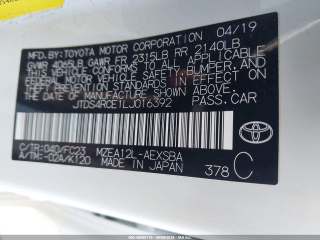 Продаж на аукціоні авто 2020 Toyota Corolla Se, vin: JTDS4RCE1LJ016392, номер лоту: 46050115