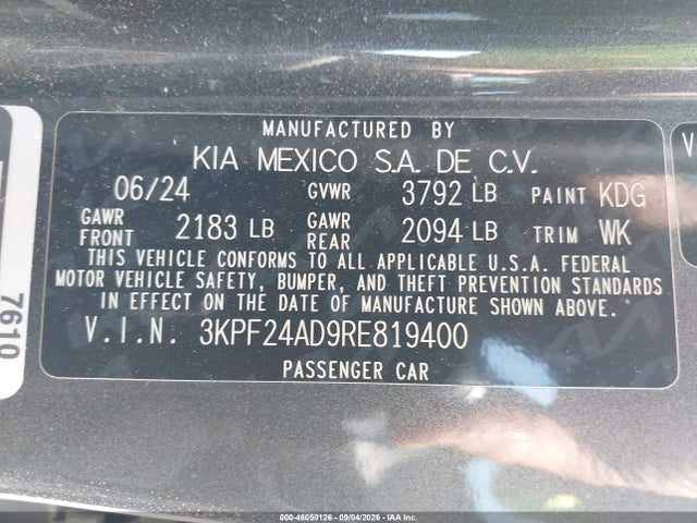 Продажа на аукционе авто 2024 Kia Forte Lxs, vin: 3KPF24AD9RE819400, номер лота: 46050126