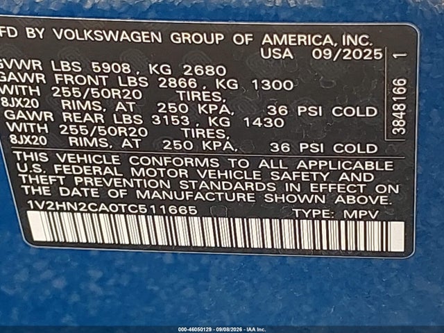 Aukcja sprzedaży 2026 Volkswagen Atlas Se With Technology, vin: 1V2HN2CA0TC511665, numer aukcji: 46050129