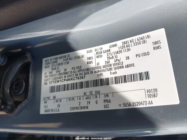 Продажа на аукционе авто 2019 Ford F-150 Xl, vin: 1FTEW1CP4KKC76367, номер лота: 46050140