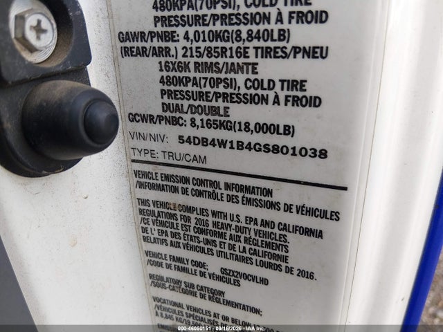 Продажа на аукционе авто 2016 Isuzu Npr Gas Reg, vin: 54DB4W1B4GS801038, номер лота: 46050151