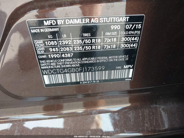 Продажа на аукционе авто 2015 Mercedes-benz Gla 250 4matic, vin: WDCTG4GB0FJ173599, номер лота: 46050152