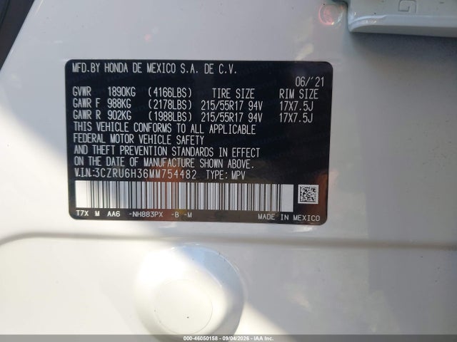 Aukcja sprzedaży 2021 Honda Hr-v Awd Lx, vin: 3CZRU6H36MM754482, numer aukcji: 46050158