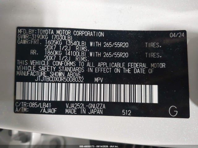 Aukcja sprzedaży 2024 Lexus Gx 550 Premium+, vin: JTJTBCDX0R5008032, numer aukcji: 46050173
