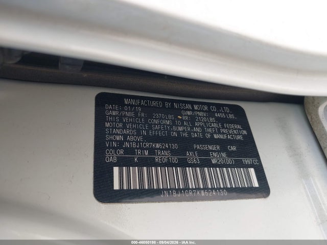 Продаж на аукціоні авто 2019 Nissan Rogue Sport Sl, vin: JN1BJ1CR7KW624130, номер лоту: 46050198