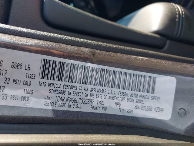 2020 Jeep Grand Cherokee Laredo E 4x4 მანქანა იყიდება აუქციონზე, vin: 1C4RJFAG6LC335687, აუქციონის ნომერი: 46050201