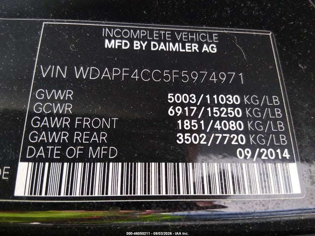 Продаж на аукціоні авто 2015 Mercedes-benz Sprinter 3500, vin: WDAPF4CC5F5974971, номер лоту: 46050211