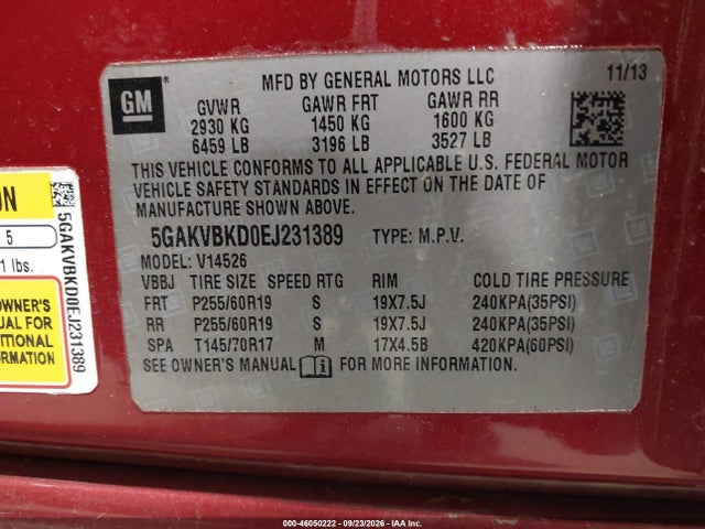 2014 Buick Enclave Leather მანქანა იყიდება აუქციონზე, vin: 5GAKVBKD0EJ231389, აუქციონის ნომერი: 46050222