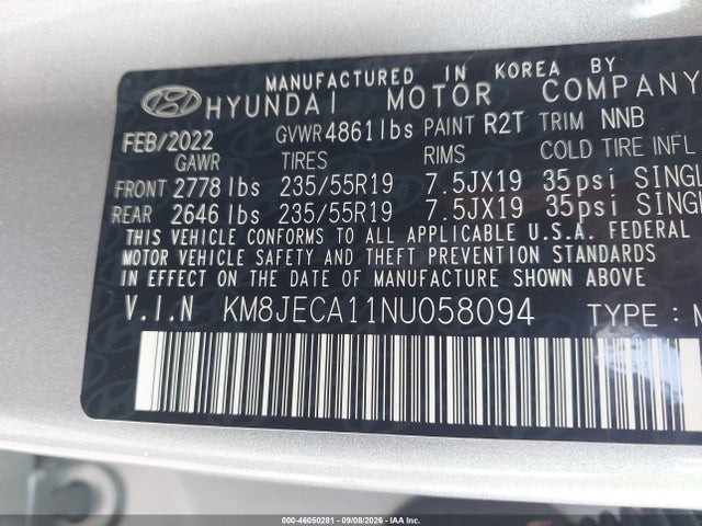 Продаж на аукціоні авто 2022 Hyundai Tucson Hybrid Limited, vin: KM8JECA11NU058094, номер лоту: 46050281
