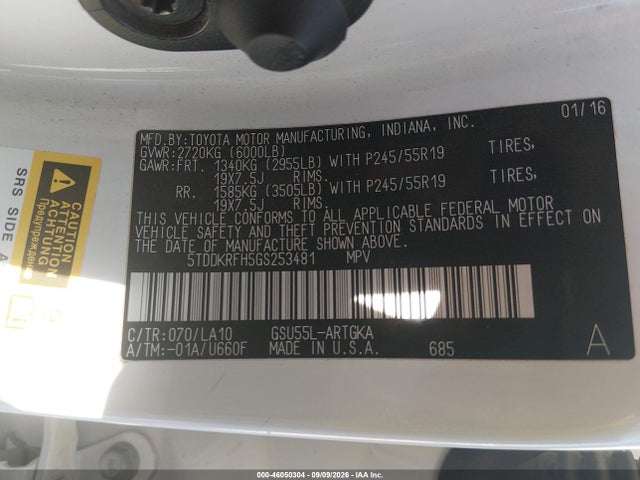 Продаж на аукціоні авто 2016 Toyota Highlander Limited Platinum V6, vin: 5TDDKRFH5GS253481, номер лоту: 46050304