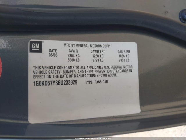 Aukcja sprzedaży 2006 Cadillac Dts Standard, vin: 1G6KD57Y36U233929, numer aukcji: 46050349