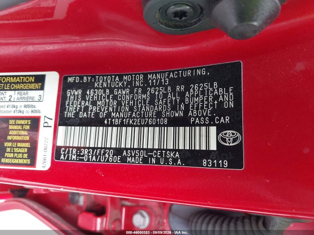 Toyota CAMRY SE 2014 4T1BF1FK2EU760108 Image 9