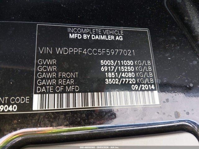 Продаж на аукціоні авто 2015 Freightliner Sprinter 3500, vin: WDPPF4CC5F5977021, номер лоту: 46050365