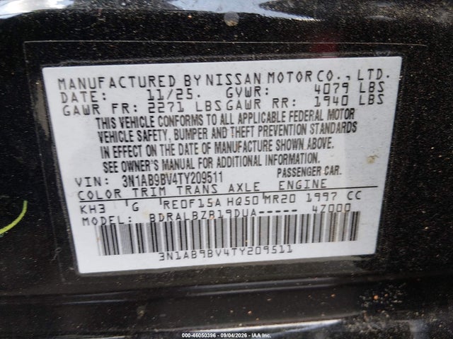 Aukcja sprzedaży 2026 Nissan Sentra S, vin: 3N1AB9BV4TY209511, numer aukcji: 46050396