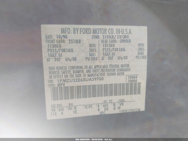 46050399 :رقم المزاد ، 1FMZU32E6XUA39700 vin ، 1999 Ford Explorer Eddie Bauer/limited Edition/xlt مزاد بيع