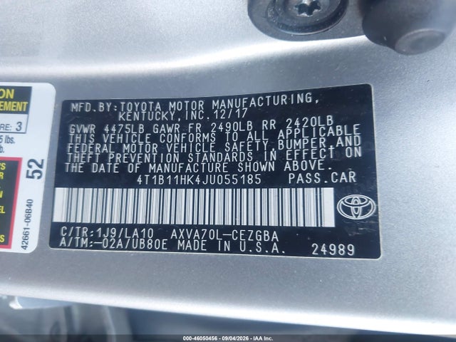 Aukcja sprzedaży 2018 Toyota Camry Xle, vin: 4T1B11HK4JU055185, numer aukcji: 46050456