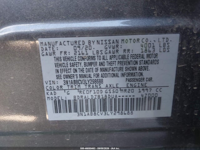 Продаж на аукціоні авто 2020 Nissan Sentra Sv Xtronic Cvt, vin: 3N1AB8CV3LY298688, номер лоту: 46050463