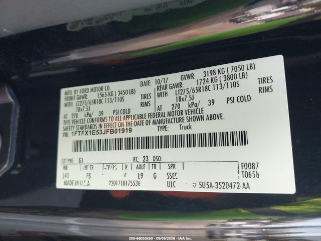 Aukcja sprzedaży 2018 Ford F-150 Xlt, vin: 1FTFX1E53JFB01919, numer aukcji: 46050468