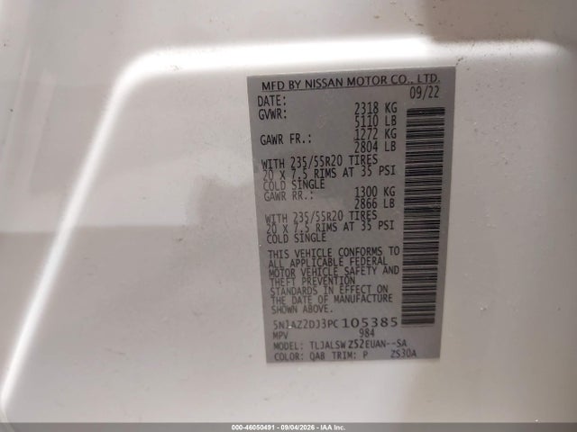 Продаж на аукціоні авто 2023 Nissan Murano Platinum Fwd, vin: 5N1AZ2DJ3PC105385, номер лоту: 46050491