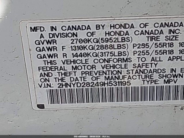 Продажа на аукционе авто 2009 Acura Mdx, vin: 2HNYD28249H531195, номер лота: 46050492