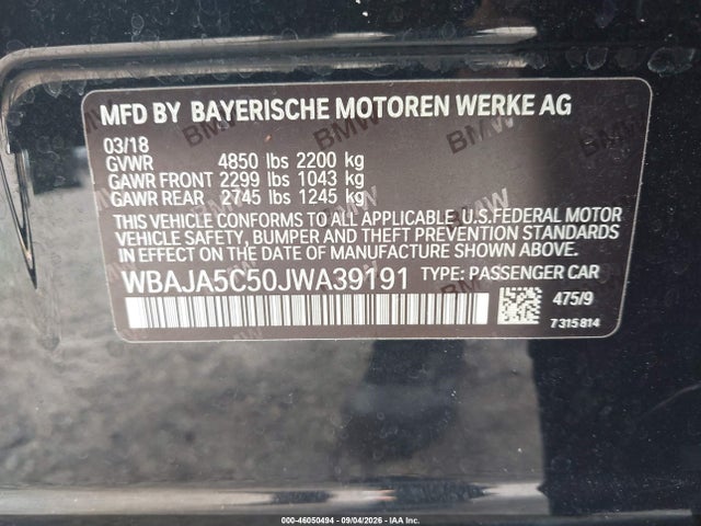 Aukcja sprzedaży 2018 Bmw 530i, vin: WBAJA5C50JWA39191, numer aukcji: 46050494