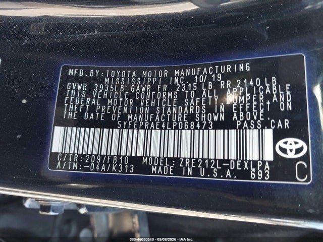 46050540 :رقم المزاد ، 5YFEPRAE4LP068473 vin ، 2020 Toyota Corolla Le مزاد بيع